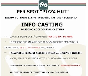 Ecco il nuovo casting per lo spot di Pizza Hut: un occasione per gli over 70