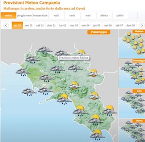 Maltempo in arrivo, allerta meteo in Campania