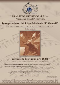 Mercoledì l’inaugurazione del Liceo Musicale “Grandi”