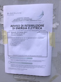 Domani niente energia elettrica nel centro di Sorrento