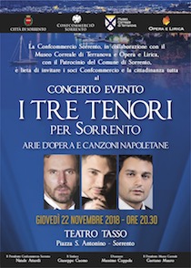 Al teatro Tasso il concerto “I tre tenori per Sorrento”