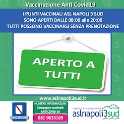 Presso i punti vaccinali Asl Napoli 3 Sud non serve la prenotazione