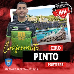 Il Sorrento conferma il portiere Ciro Pinto