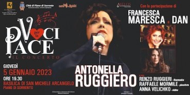 Stasera a Piano di Sorrento il concerto per la pace con Antonella Ruggiero